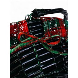 Корзина плетёная для хранения «Новогодняя», 32×32×14 см, ручка h=14 см, зелёная