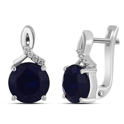 Серьги, 2 сапфир корунд круг 8 мм/4.96 ct, Аурелия