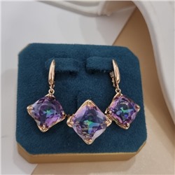 Комплект ювелирной бижутерии коллекция "Дубай" серьги и кольцо 19 р, покрытие позолота, вставка: стекло, цвет: хамелеон, арт.414.347-19