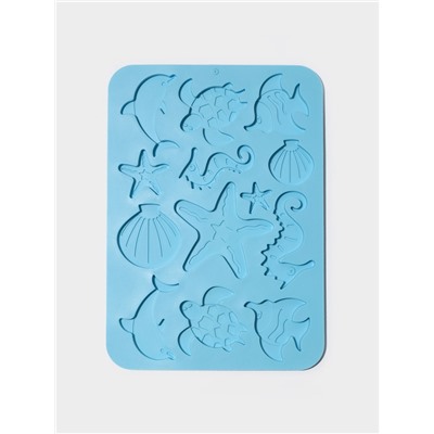Форма для шоколада Доляна «Морская история», силикон, 23×16×0.5 см, 13 ячеек, голубая