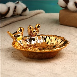 Подставка для мелочей TAKE IT EASY «Пташки» 13×13×5 см, керамика под золото