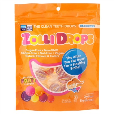 Zollipops, Zolli Drops, леденцы для чистки зубов, со вкусом фруктов, 15+ леденцов Zolli, 45 г (1,6 унции)