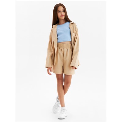 Комплект (рубашка и шорты) для девочки MINAKU, бежевый, рост 134 см