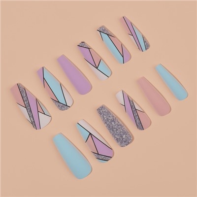 Накладные ногти «Графика», 12 шт., с клеевыми пластинами, форма балерина, разноцветные