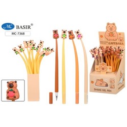 Ручка шариковая МС-7368 "КАПИБАРА" детская синяя, гибкий прорезиненный цветной корпус, наконечник Basir