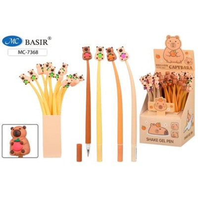 Ручка шариковая МС-7368 "КАПИБАРА" детская синяя, гибкий прорезиненный цветной корпус, наконечник Basir