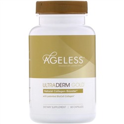 Ageless Foundation Laboratories, UltraDerm Gold, натуральная коллагеновая поддержка с запатентованным коллагеном BioCell, 60 капсул