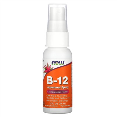 Now Foods, Липосомальный спрей с витамином B12, 1000 мкг, 59 мл (2 жидк. унции)