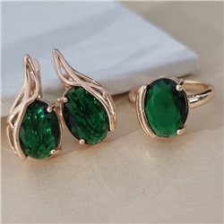 Комплект ювелирной бижутерии коллекция "Дубай" серьги и кольцо 18 р, покрытие позолота, вставка: стекло, цвет: изумрудный, арт.414.336-18