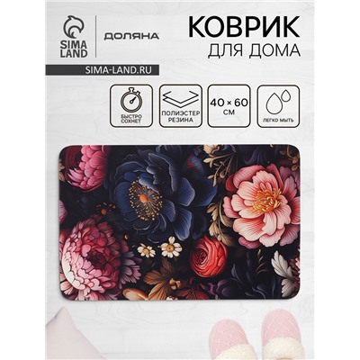 Коврик для дома Доляна Black Flowers, влаговпитывающий, 40×60 см