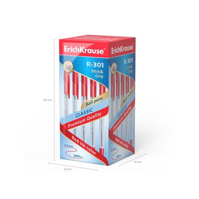 Ручка шариковая R-301 "Классика" 1.0мм 43188 красная с резиновым хватом  ErichKrause