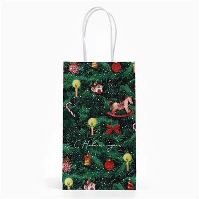 Пакет подарочный новогодний крафтовый «Новогодняя ёлочка», 12×21×9 см