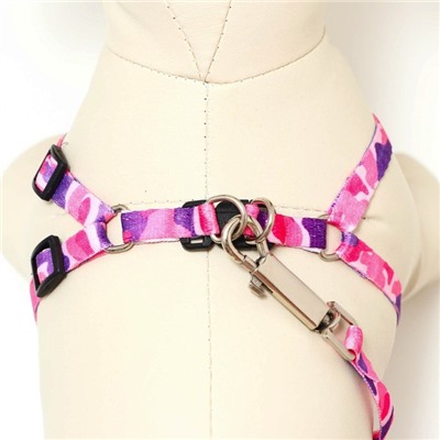 Комплект «Камуфляж», капрон, ширина 1 см, шлейка 21-35 см, поводок 120 см, капрон, розово-фиолетовый