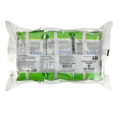 SeaSnax, Grab & Go, Wasabi, Roasted Seaweed Snack, 6-pack (.18 oz each)