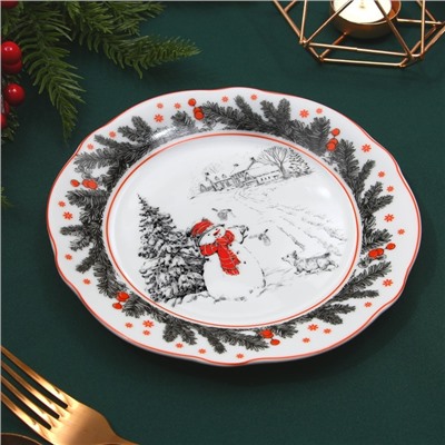 Тарелка плоская новогодняя «Снеговик», d=19 см