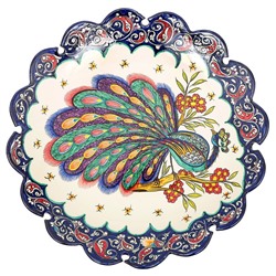 Ляган узбекский Риштанская Керамика «Жар птица», d=42 см, рифлёный, синий