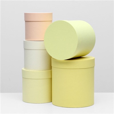 Набор круглых подарочных коробок 5 в 1 UPAK LAND, Солнечный, 23×23×25 - 15×15×15 см