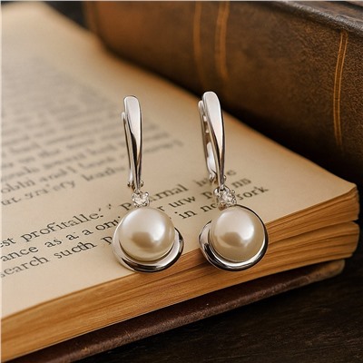 Серьги ювелирная бижутерия коллекция "Дубай" покрытие посеребрение, вставка: искусственный жемчуг, арт.007.122