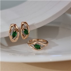 Комплект ювелирной бижутерии коллекция "Дубай" серьги и кольцо 18 р, покрытие позолота, вставка: фианиты и цирконы, цвет: зеленый и прозрачный, арт.215.679-18