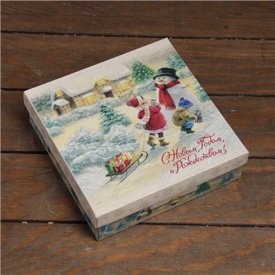 Коробка складная, крышка - дно «С Новым годом и Рождеством» 20×20×6 см