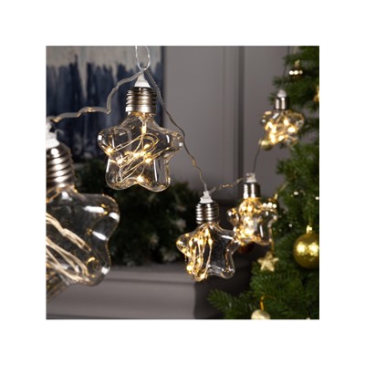 Гирлянда «Нить» 3 м с насадками «Лампочки звёздочки», IP20, прозрачная нить, 80 LED, свечение тёплое белое, 8 режимов, 220 В