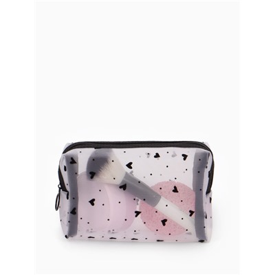 Косметичка женская HEARTS, с рисунком, сетка, на молнии, белая