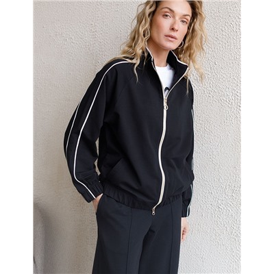 Свободный бомбер с лампасами на молнии из петельчатого футера двухнитки с эластаном