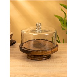 Клош стеклянный, 22×22×20 см, дерево
