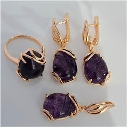 Комплект ювелирной бижутерии коллекция "Дубай" серьги, кулон и кольцо 18 р, покрытие позолота, вставка: искусственный камень фиолетового цвета,Уценка,  арт.08.3598-18 (314.803-18)