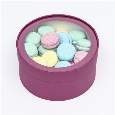 Подарочная коробка круглая Frilly сливовая, завальцованная с окном, 21×11 см