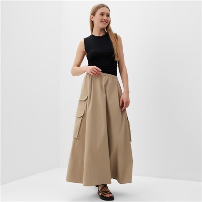 Юбка миди с накладным карманом женская MINAKU: Safari, бежевая, размер 42