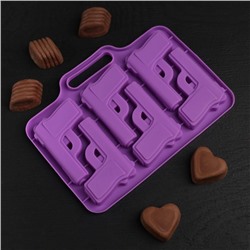 Форма для шоколада Доляна «Пистолет», силикон, 18.7×13.4 см, 6 ячеек (7.5×5.1 см), фиолетовая