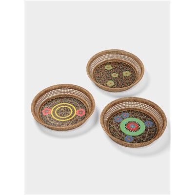 Корзина плетёная из ротанга «Цветы», 34×34×6 см, МИКС