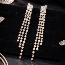 Серьги бижутерия висячие вечерние с камнями, цвет: золотистый и прозрачный, арт.012.070