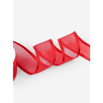 Лента декоративная, капроновая/атласная, 40 мм, 18±1 м, красная