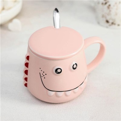 Кружка с крышкой и ложкой «Зубастик», 480 мл, керамика, МИКС