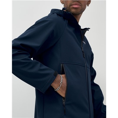 Ветровка спортивная мужская с капюшоном softshell темно-синего цвета 9563TS