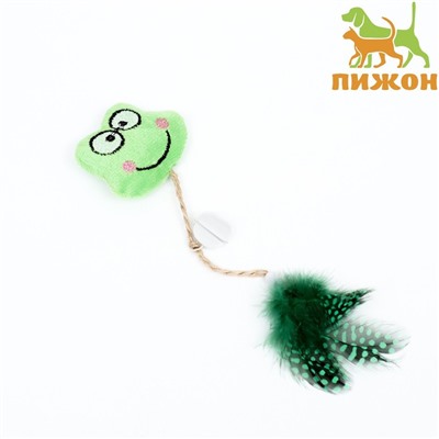 Игрушка для кошек «Лягушонок», с кошачьей мятой и перьями, 10 см, с бубенчиком, зелёная