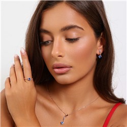 Комплект ювелирной бижутерии коллекция "Дубай" серьги, кулон и кольцо 20 р, покрытие позолота, вставка: фианиты, цвет: синий, арт.314.911-20