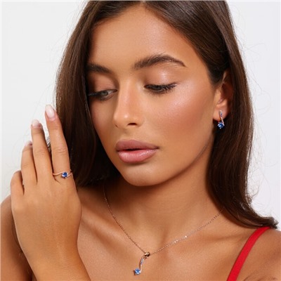 Комплект ювелирной бижутерии коллекция "Дубай" серьги, кулон и кольцо 18 р, покрытие позолота, вставка: фианиты, цвет: синий, арт.314.911-18