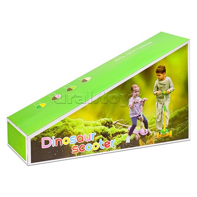 Самокат "Динозаврик" 3-х. кол., колеса PU, розовый, в коробке
