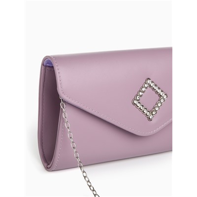 Сумка-клатч женская вечерняя на магните, на длинной цепочке, с декоративным элементом, однотонная, фиолетовая