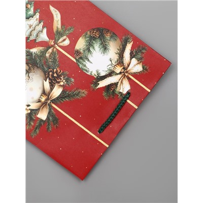 Пакет подарочный новогодний ламинированный, «Ёлки и шары», 18×10×22.3 см