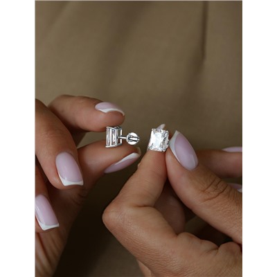 Серьги-пусеты из серебра с фианитами родированные 2-037р200