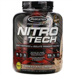 Muscletech, Nitro Tech, сывороточный изолят + смесь для роста сухой мышечной массы, вкус печенья с кремом, 1,80 кг (3,97 фунта)