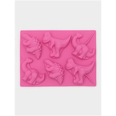 Форма для выпечки Доляна «Животные.Динозавры», силикон, 29×21 см, 6 ячеек (10.4×7.2 см), розовая