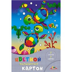 Набор цветного картона мелованного А4 7л 7цв "Два черепашонка" С1831-17 АппликА