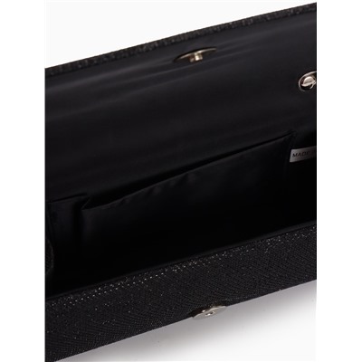 Сумка-клатч женская на магните, на серебристой цепочке, блестящая, чёрная