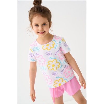 Комплект трикотажный для девочек: фуфайка (футболка), шорты PLAYTODAY, 1240034