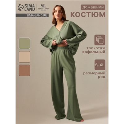 Пижама женская (рубашка, брюки) SL HOME Soft Home, размер 48-50, оливковая